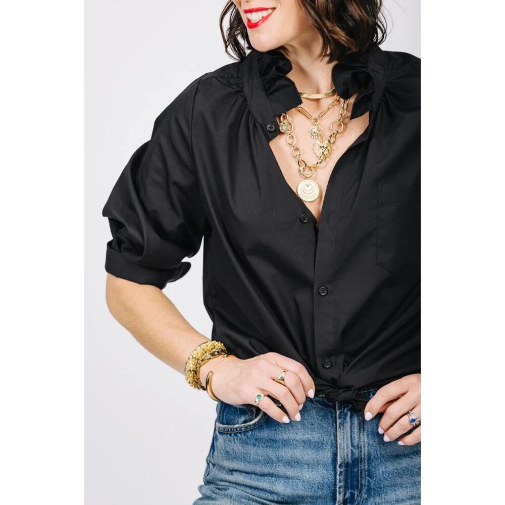 KMJ Kate Michael Jensen Southern Lover Shirt Black Ruffle Pleated SZ XL